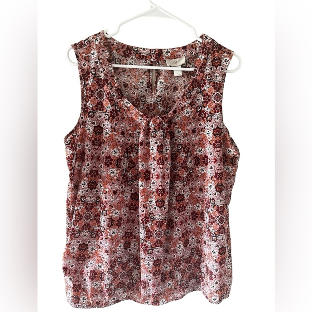 EUC Loft Pink Floral Top With Elastic Bottom Size L